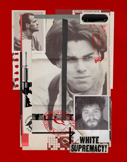 Un 'collage' con las fotos del supremacista blanco australiano Brenton Tarrant, asesino de 51 personas; Tobias Rathjen, que mató a 10 en Hanau (Alemania) y después se suicidó, y Jake Davison, que asesinó en Plymouth (Reino Unido) a cinco individuos.