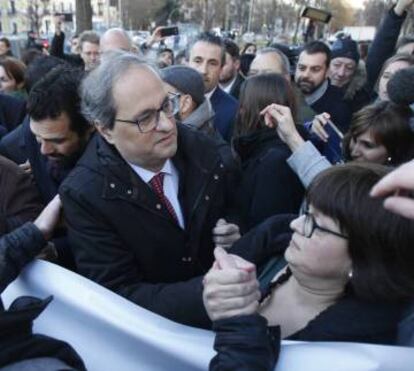 Catalan premier Quim Torra arrives at the Supreme Court to support the defendants.