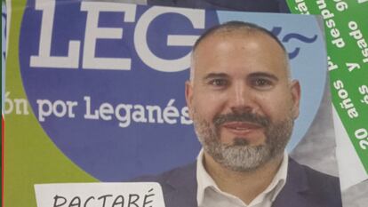 Cartel denunciado por Unión por Leganés en el que se ve a su candidato, Carlos Delgado.