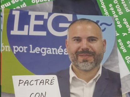 Cartel denunciado por Unión por Leganés en el que se ve a su candidato, Carlos Delgado.