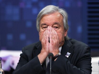 António Guterres, durante una sesión plenaria en la ciudad británica de Milton Keynes, el pasado jueves.