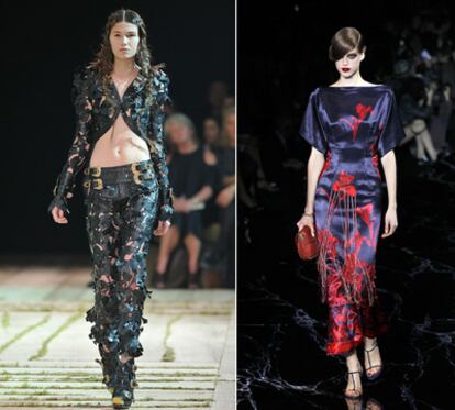 A la izquierda, una modelo desfila para la firma Alexander McQueen. A la derecha, un diseño de Marc Jacobs.