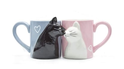 Set de dos tazas para parejas con diseños de gatos 3D