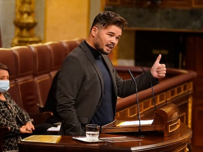 El portavoz de ERC, Gabriel Rufián, este jueves en el Congreso.