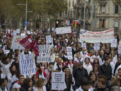 Manifestació de metges a Barcelona, aquest dilluns.