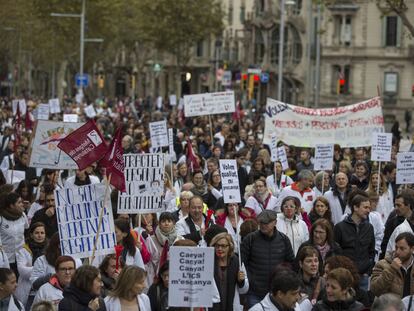 Manifestació de metges a Barcelona, aquest dilluns.