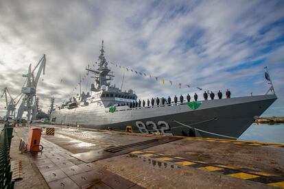 Ceremonia de entrega de corbeta Hail por parte de Navantia a la Royal Saudi Naval Force (RSNF) en el astillero de San Fernando (Cádiz), este domingo.