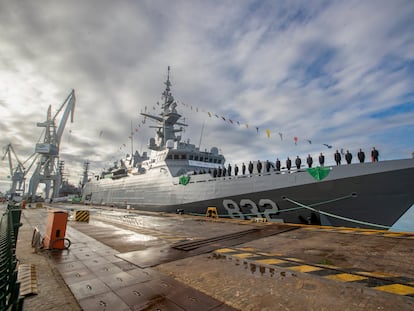 Ceremonia de entrega de corbeta Hail por parte de Navantia a la Royal Saudi Naval Force (RSNF) en el astillero de San Fernando (Cádiz), este domingo.