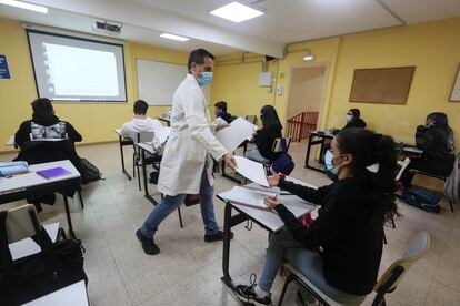 Un aula del instituto Puerta Bonita de Carabanchel, en Madrid.