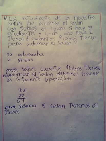 Tarea realizada por un niño confinado en Caracas.