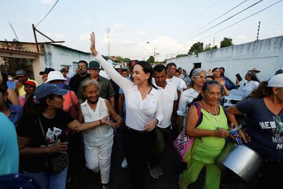 Machado en una marcha en Santa Bárbara (Estado Monagas), el 27 de marzo.