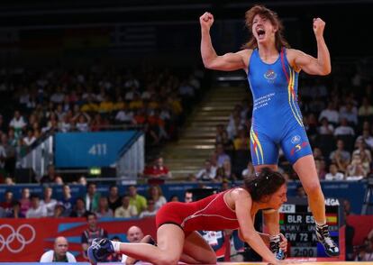 Maider Unda, celebra su victoria por el bronce.