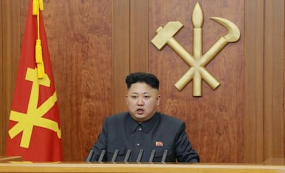 Kim Jong-un durante su mensaje de Año Nuevo.