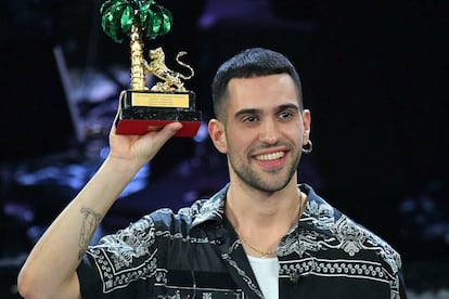Alessandro Mahmood, en el festival de Sanremo el sábado.