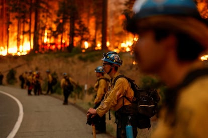 Bomberos trabajan en un incendio en Jonesville, California, el 28 de julio.