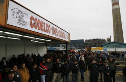 Movilización de trabajadores de Codelco en la ciudad de Ventanas