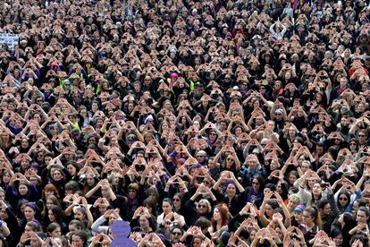 Crowds of women in Bilbao during International Women’s Day.