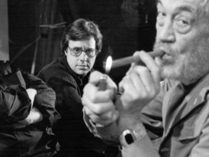 Orson Welles, Peter Bogdanovich e John Huston, durante a filmagem de 'The Other Side of the Wind'.