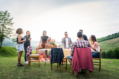 Un grupo de amigos, durante una barbacoa.