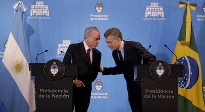 Los presidentes de Brasil y Argentina, Michel Temer y Mauricio Macri, respectivamente