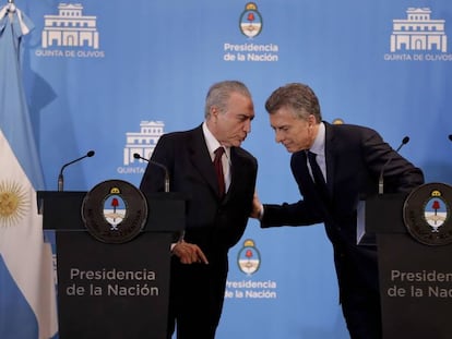 Los presidentes de Brasil y Argentina, Michel Temer y Mauricio Macri, respectivamente