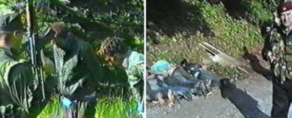 Imágenes del vídeo que muestra a varios paramilitares serbios con los prisioneros bosnios musulmanes a los que posteriormente matan.