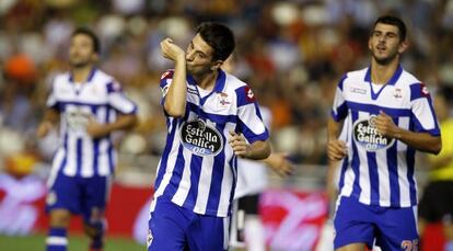 Pizzi celebra el tercer gol del Deportivo.