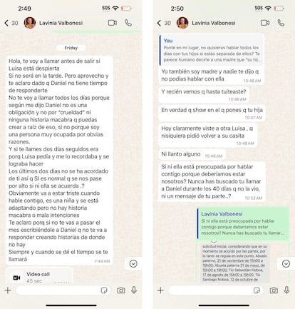 Conversaciones de Watsapp entre Gabriela Goldbaum y Lavina Valbonesi.