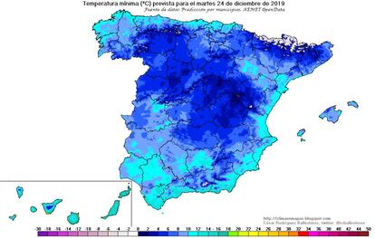 Temperaturas mínimas previstas el 24 de diciembre.