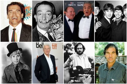 Arriba, Arnold Schwarzenegger, Salvador Dalí, Esteso y Pajares, y los Beatles. Abajo, Harpo Marx, Richard Gere, y los directores Stanley Kubrick y Oliver Stone. Todos tenían apasionantes películas entre manos, pero acabaron frustradas.