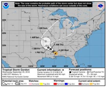 Evolución durante los próximos días de la tormenta 'Gordon'.