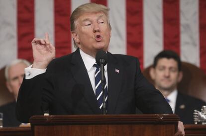 El presidente de EE UU Donald Trump durante su discurso del presidente de EEUU, Donald Trump, ante el Congreso para definir su programa político.