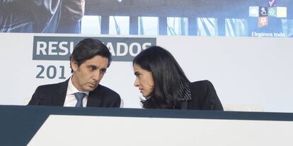 José María Álvarez-Pallete y Laura Abasolo, en la reciente presentación de resultados.