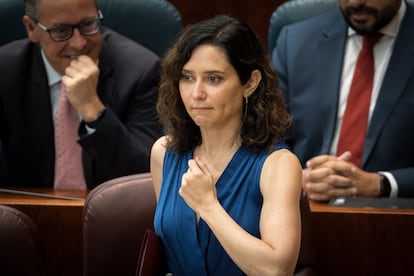 La presidenta de Madrid, Isabel Díaz Ayuso, interviene este jueves en el último pleno antes del parón estival.