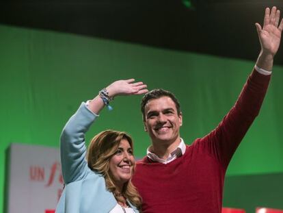 Pedro Sánchez i Susana Díaz en un míting a Torremolinos (Màlaga) durant la campanya electoral.