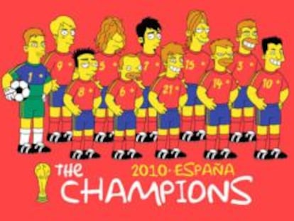 Publicidad en la que se califica al equipo espa&ntilde;ol como campe&oacute;n de la Copa Mundial de F&uacute;tbol 2010, en el dibujo animado norteamericano &#039;Los Simpsons&#039;.