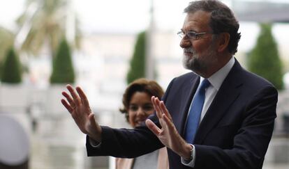 Mariano Rajoy en Barcelona antes de reunirse con el PP de Cataluña.