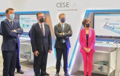 Ricardo Domínguez (Navantia), Miguel Ángel López (Siemens), Alberto Nuñez Feijóo (Xunta) y Almudena López del Pozo (Pymar) en Cesena.
