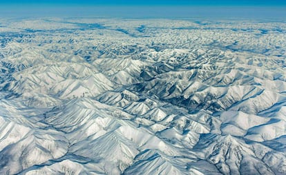 Vista aérea do maciço de Verkhoyansk, na República de Sakha (Rússia)