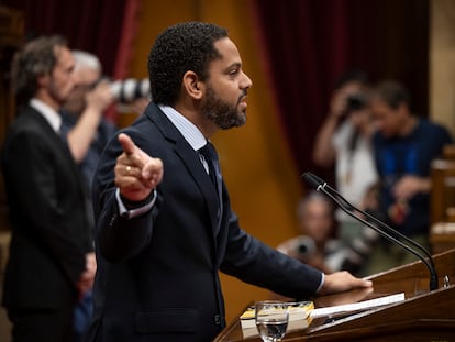 El secretario general de Vox, Ignacio Garriga, en el pleno del Parlamento catalán del pasado 26 de junio.