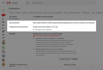 Modo sin conexión Gmail