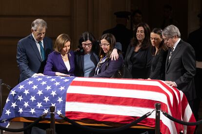 .S. Rep. Nancy Pelosi, D-Calif. (2L) surrounded by her husband Paul, Katherine Feinstein and daughter Nancy Pelosi
