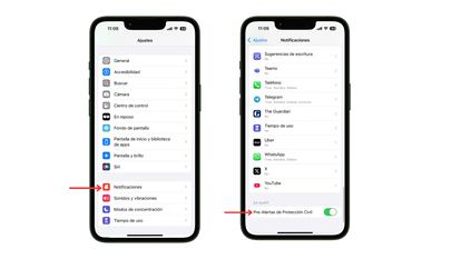 Pantallazo del paso a paso para activar las alertas de Protección Civil en iOS