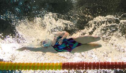 La estadounidense Jessica Long practicando para competir en la prueba de 400 metros libres femenino en el Estado Olímpico de Natación de Río de Janeiro.