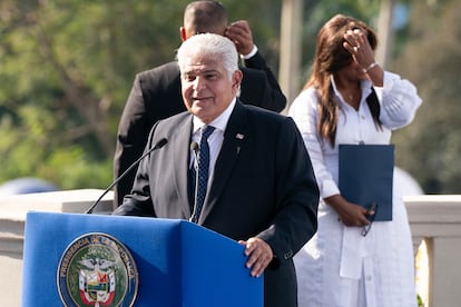 El presidente de Panamá, José Raúl Mulino, durante la conmemoración de los 25 años de la transferencia del Canal de Panamá el pasado día 31, en Ciudad de Panamá.