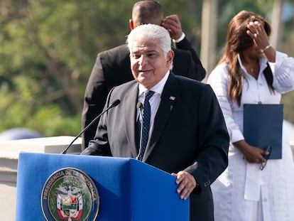 El presidente de Panamá, José Raúl Mulino, durante la conmemoración de los 25 años de la transferencia del Canal de Panamá el pasado día 31, en Ciudad de Panamá.
