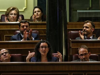 Jordi Turull, Marta Rovira i Joan Herrera quan van defensar el 2014 al Congrés la celebració d'un referèndum.