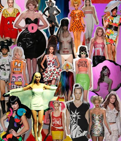 1. O/I 2016. Fast Food, Fast Fashion. Detrás de cada prenda con hamburguesas o patatas, hay un reclamo. 2. P/V 2017. La celebración de los años 80: del britpop a la fiesta nocturna del East Village. 3. O/I 2010. Su temporada menos colorista iba de lo deportivo a la reinvención del little blak dress. 4. P/V 2010. Si algo ha hecho Scott es recuperar iconos pop como Los Picapiedra. 5. O/I 2014. Un recuerdo de sus años de instituto, cuando los machos del equipo de fútbol dominaban todo. 6. P/V 2008. En su mundo todo vale: las tapas de cubos de basura pueden ser elegantes sombreros. 7. P/V 2013. "La primavera árabe puede ser un fashion moment", dijo Scott. 8. O/I 2017. Su colección más enfadada contra la obsesión por la fama que llevó a Trump a la Casa Blanca. 9. P/V 2007. La nostalgia global llena sus diseños, incluido Mickey Mouse. 10. P/V 2016. Así homenajeó a la TV y la serie B de los 60. 11. P/V 2009. Aún desfilaba en París y sonaba Material girl. 12. P/V 2014. Su colaboración con el artista pop Kenny Scharf. 13. Rich White Coll. Jeremy Scott empezó a sonar en la moda mundial. 14. O/I 2012. Puso de moda una cara: la de Bart Simpson. 15. P/V 2001 Barbie también es un icono pop. 16. O/I 2009. Los teclados de móviles se subieron a su desfile. 17. O/I 2011. ¿No es la moda una iglesia fabulosa? "Enjoy god". 18. Nueva York, donde todo empezó. 19. P/V 2011. Scott volvió a NY inspirado por la ciudad y sus mujeres. 20. O/I 2017. Gigi Hadid, una de sus "actrices" favoritas.