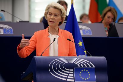 La presidenta de la Comisión Europea, Ursula Von der Leyen, durante el Debate del Estado de la Unión en Estrasburgo.