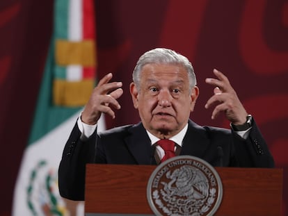 El presidente de México, Andrés Manuel López Obrador, en una conferencia en Palacio Nacional.